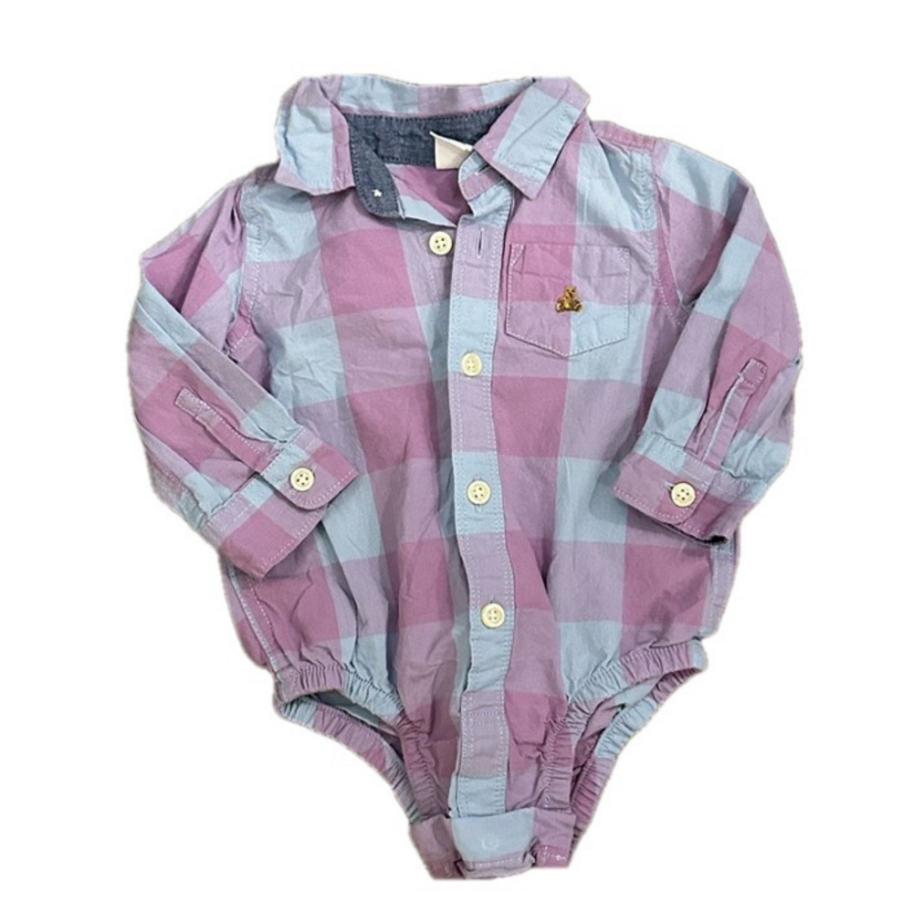 4/20$ Baby GAP Plaid long sleeve button up bodysuit onesie size 6-12 months